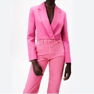 ZARA PINK LINEN BLEND CROPPED BLAZER STYLE 2010/719/630 - M
